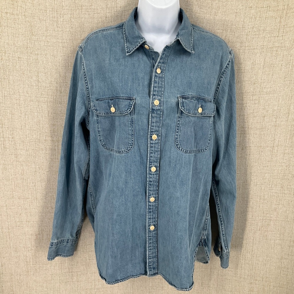 J. Crew Denim Shirt Mens M Blue Cotton Button Down Workwear Classic Casual